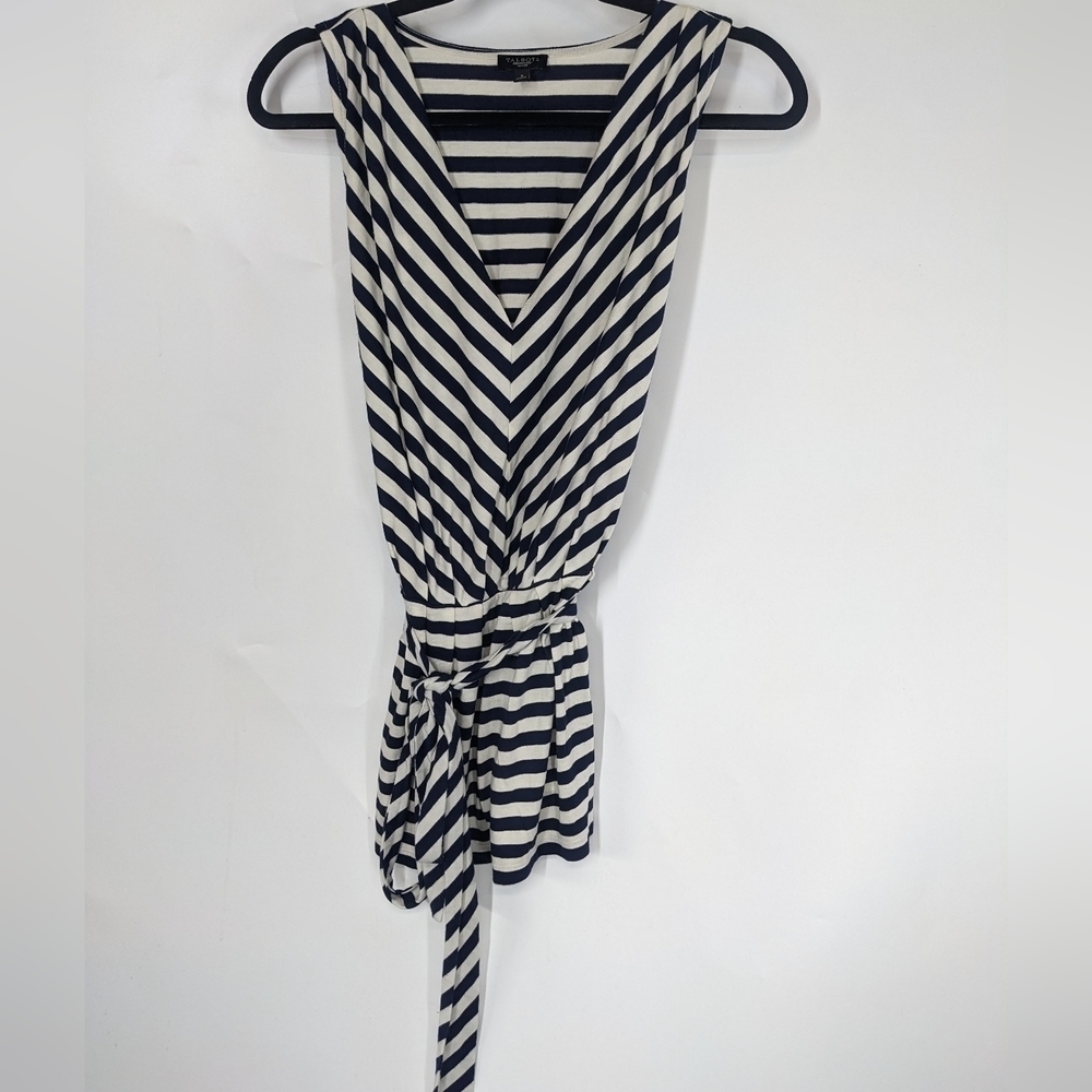 TALBOTS Striped Sleeveless Belted Tank Top